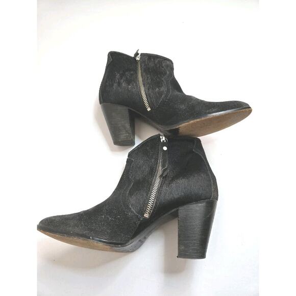 Womens Jigsaw Calfhair Ankle Boots Leather Zip-Up Black Size 39 US 8.5 - Picture 2 of 12